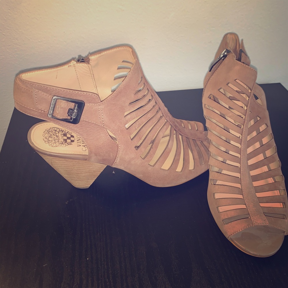 Vince Camuto tan open heels